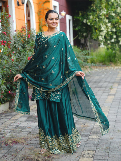 Lehenga Mart Designer Rangoli Suit With Sequence Embroidered Work - Green