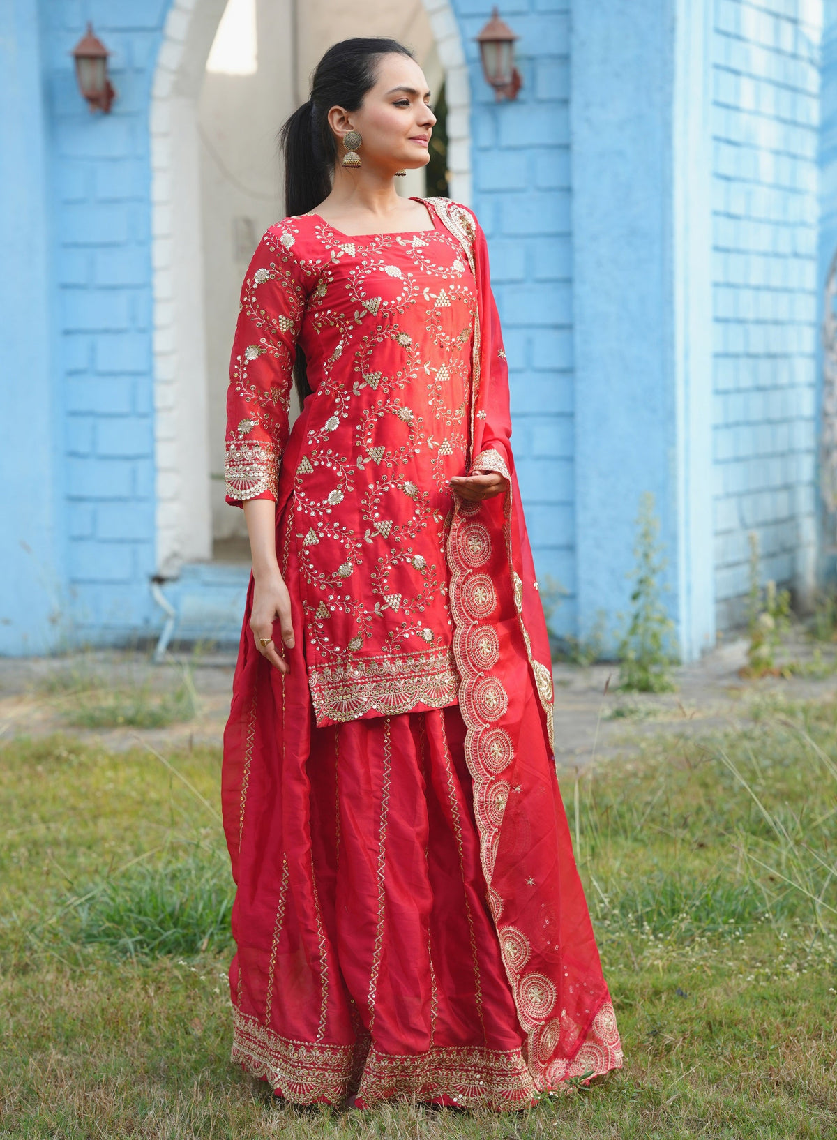 Lehenga Mart Designer Rangoli Silk Lehenga Suit With Sequence Embroidered Work - Red
