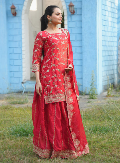 Lehenga Mart Designer Rangoli Silk Lehenga Suit With Sequence Embroidered Work - Red