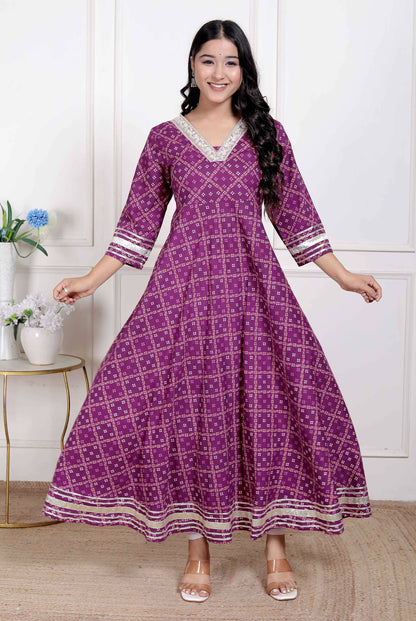 Miravan Women Cotton Magenta Gota lace and Embroidered Anarkali Kurta