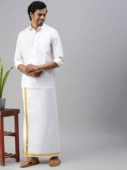 Ramraj Cotton Mens Full Sleeve Formal Poly Cotton White Shirt
