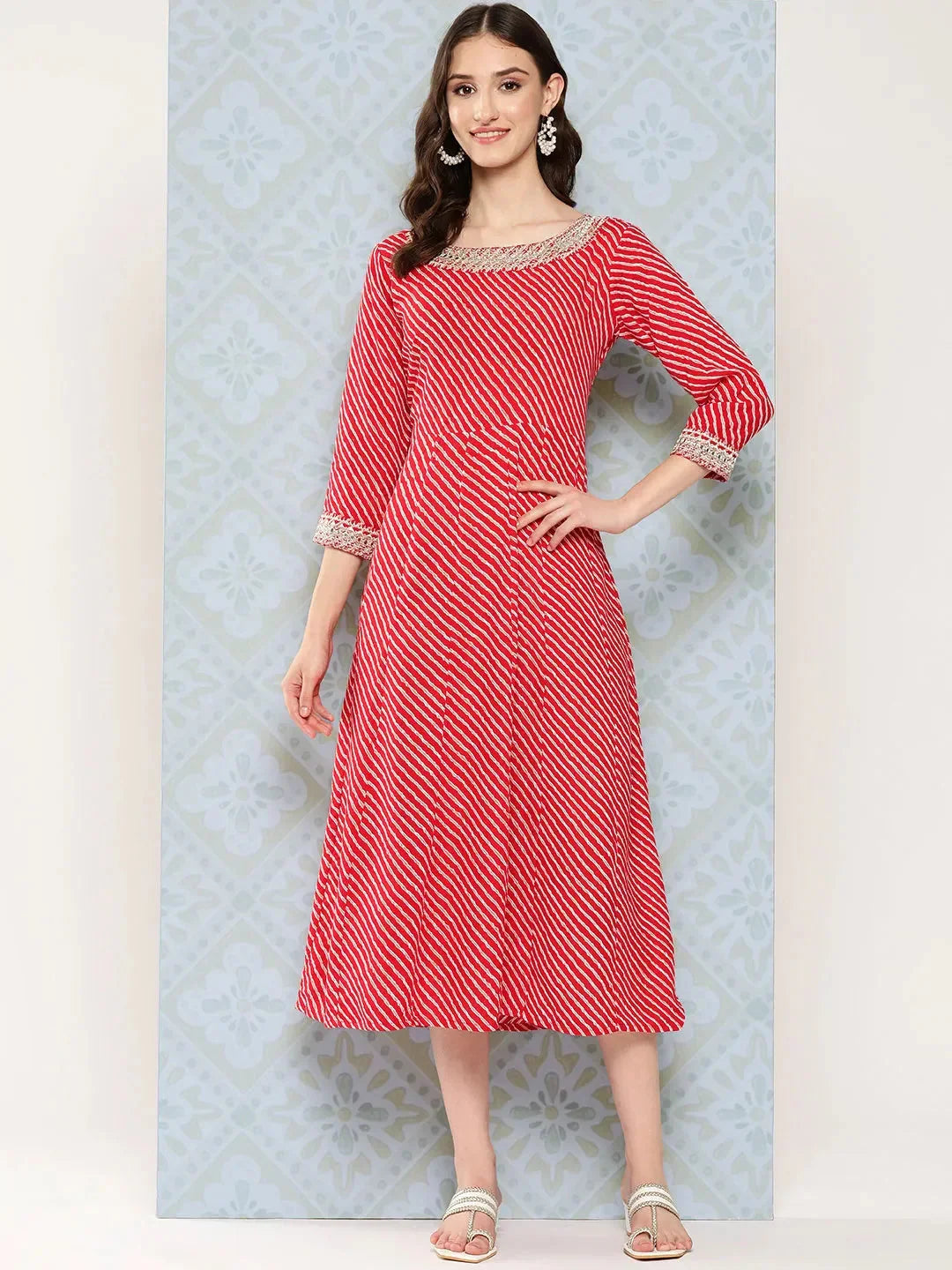 Yufta Red Ethnic A-Line Maxi Dress