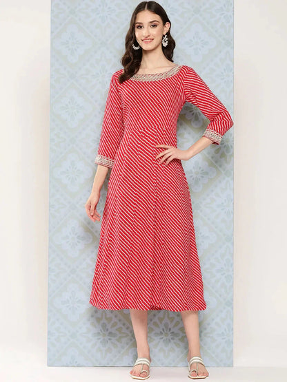 Yufta Red Ethnic A-Line Maxi Dress