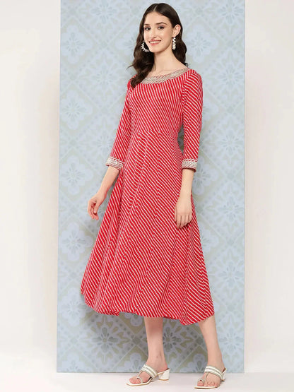 Yufta Red Ethnic A-Line Maxi Dress