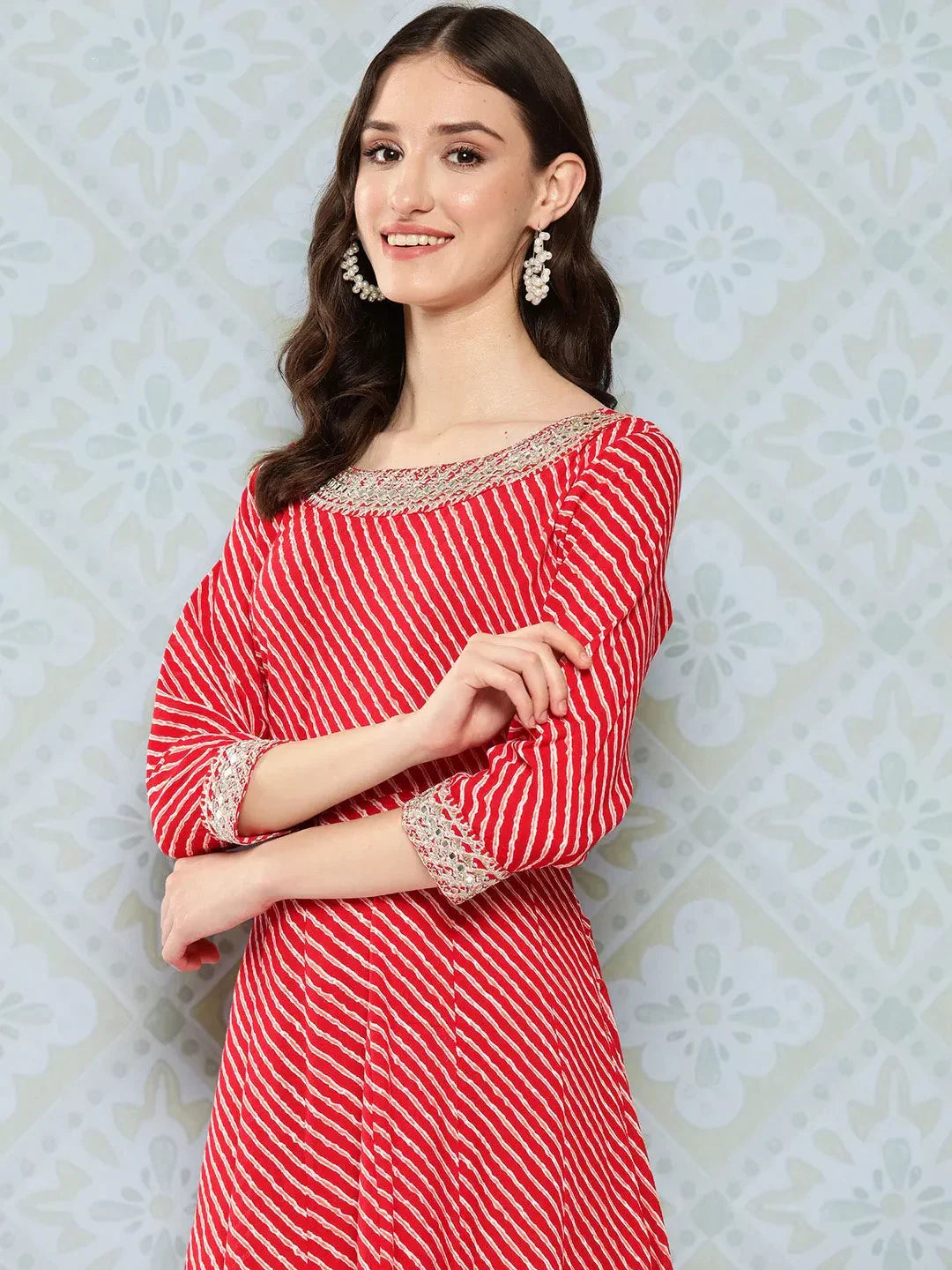 Yufta Red Ethnic A-Line Maxi Dress