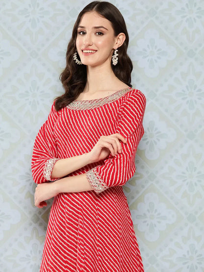Yufta Red Ethnic A-Line Maxi Dress