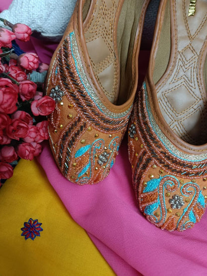 Desi Colour Women Indian Ethnic Footwear-Party Wear Orange Pearl Work