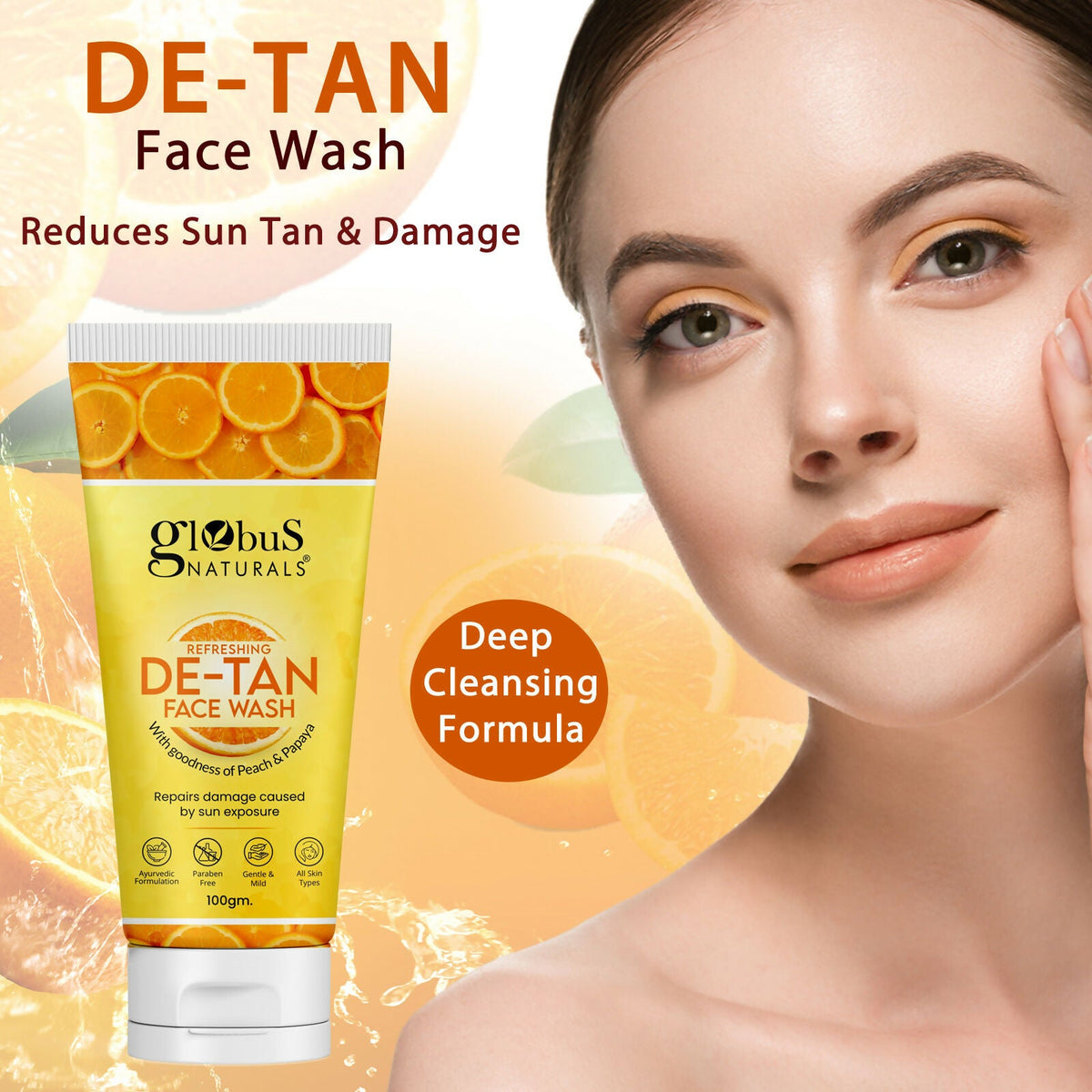Globus Naturals De Tan Face Wash, Suitable For All Skin Types