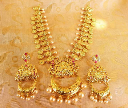 Gold-Polished Lakshmi Kasu Necklace Set