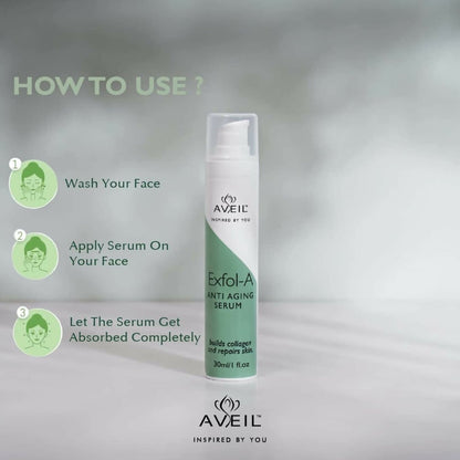 Aveil Exfol-A Anti Aging Face Serum - Renews & Repairs Skin Overnight