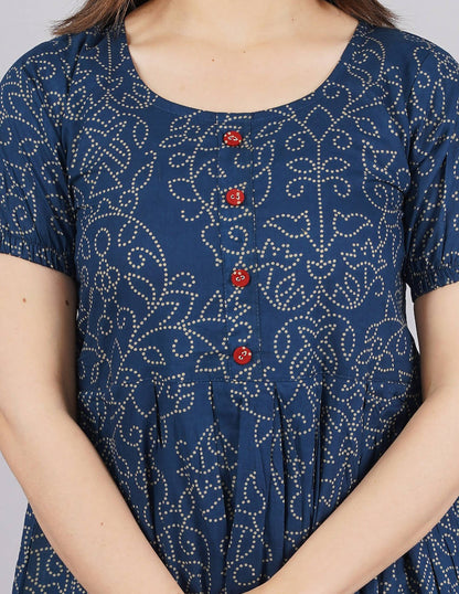 Vamika Blue Cotton Printed Party Wear/Casual Wear Kurti