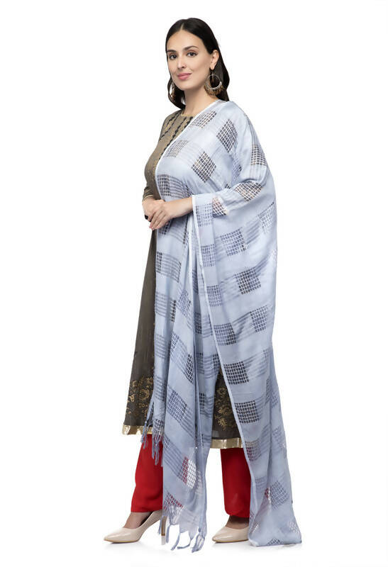 Mominos Fashion Moeza Silver Grey Window Cotton Dupatta