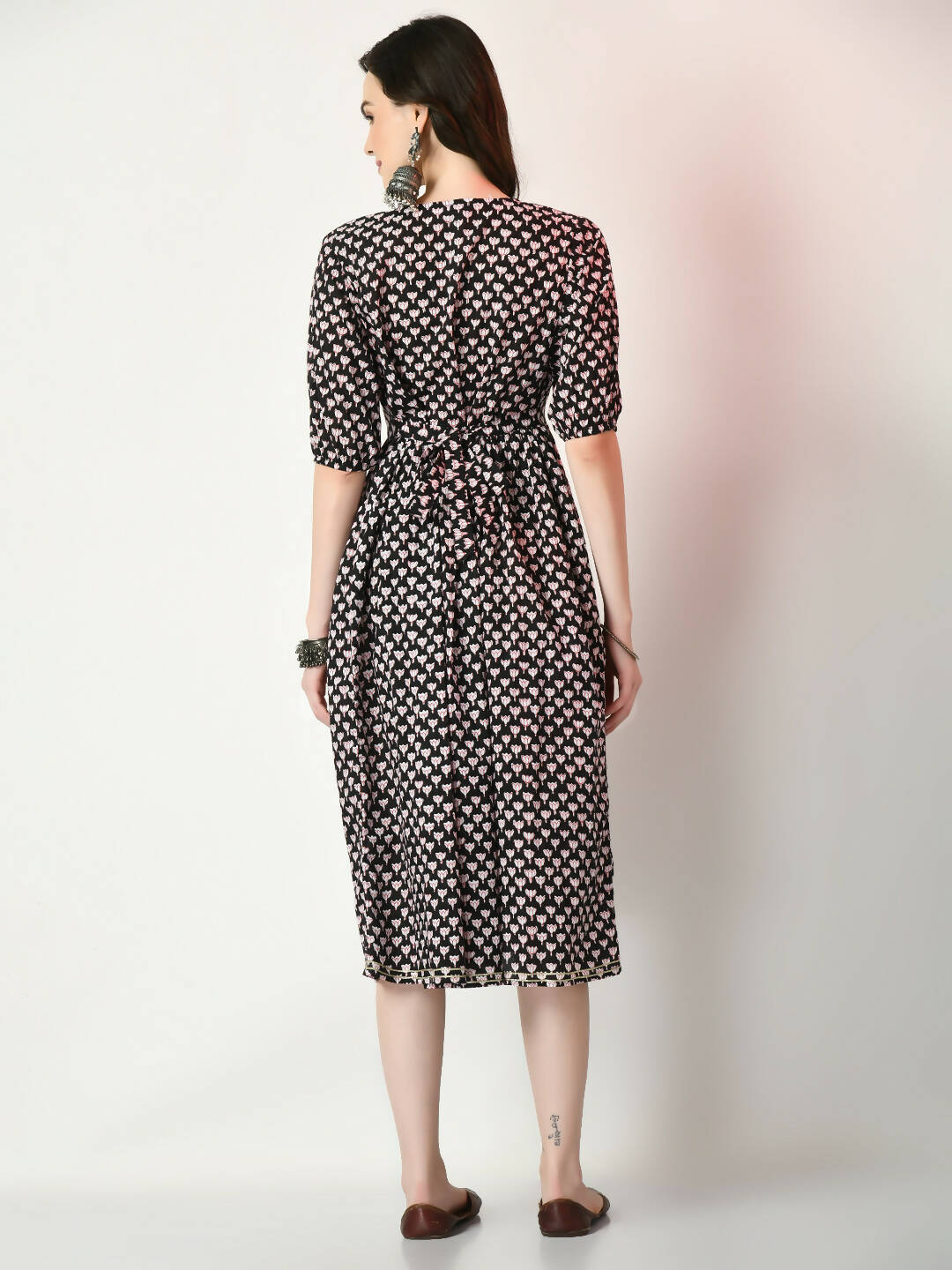 Myshka Women's Black Empire Printed Dress