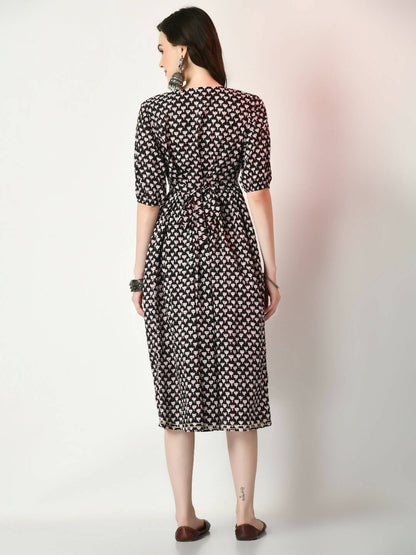 Myshka Women's Black Empire Printed Dress