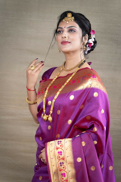 Jyoti Fashion Women's Purple Paithani Silk Zari Woven Saree with Blouse