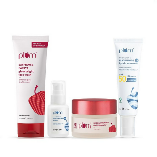 Plum CSMS Combo - Saffron Face Wash & Moisturizer & Niacinamide Face Serum & SPF Sunscreen