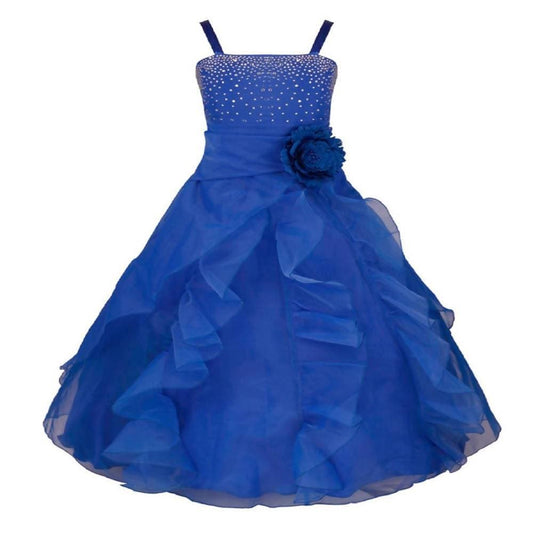 Asmaani Baby Girl's Blue Colour Satin A-Line Maxi Full Length Dress (AS-DRESS-22089)