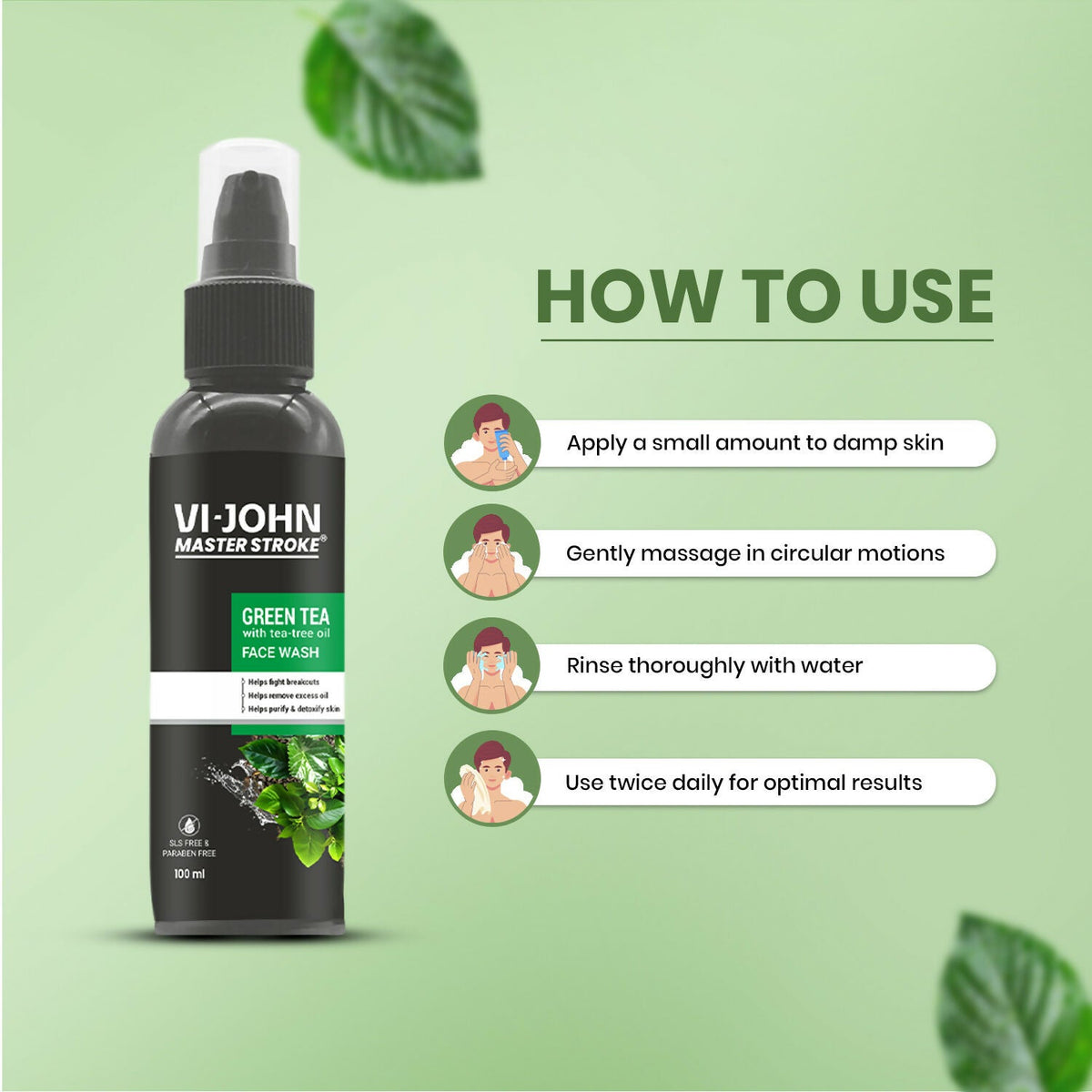VI-JOHN Master Stroke Green Tea Face Wash Brightening Skin And Improving Texture For All Skin Type