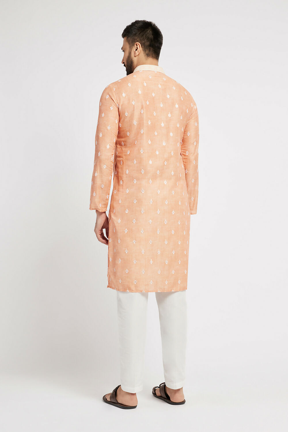 Ethnic India Orange Men's Kurta Ethnic Motifs Polyester