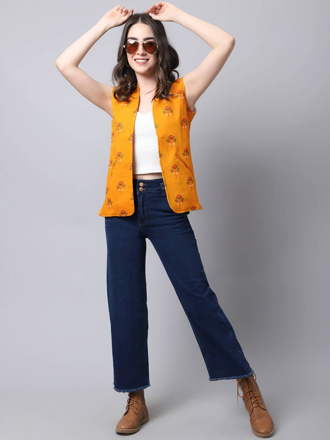 Even Apparels Yellow 100% Viscose Rayon Open Front Gillet (BF009)