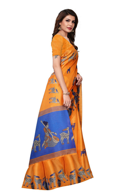 Vamika Orange Kalamkari With Jhalar Khadi Silk Saree