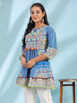 Juniper The Sujani Blue Floral Printed Pure Cotton Tunic With Thread Work