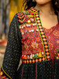 Juniper Women's Black Cotton Ethnic Motif Printed Fit & Flare Layered Maxi Dress With Thread Embroidery & Tassels
