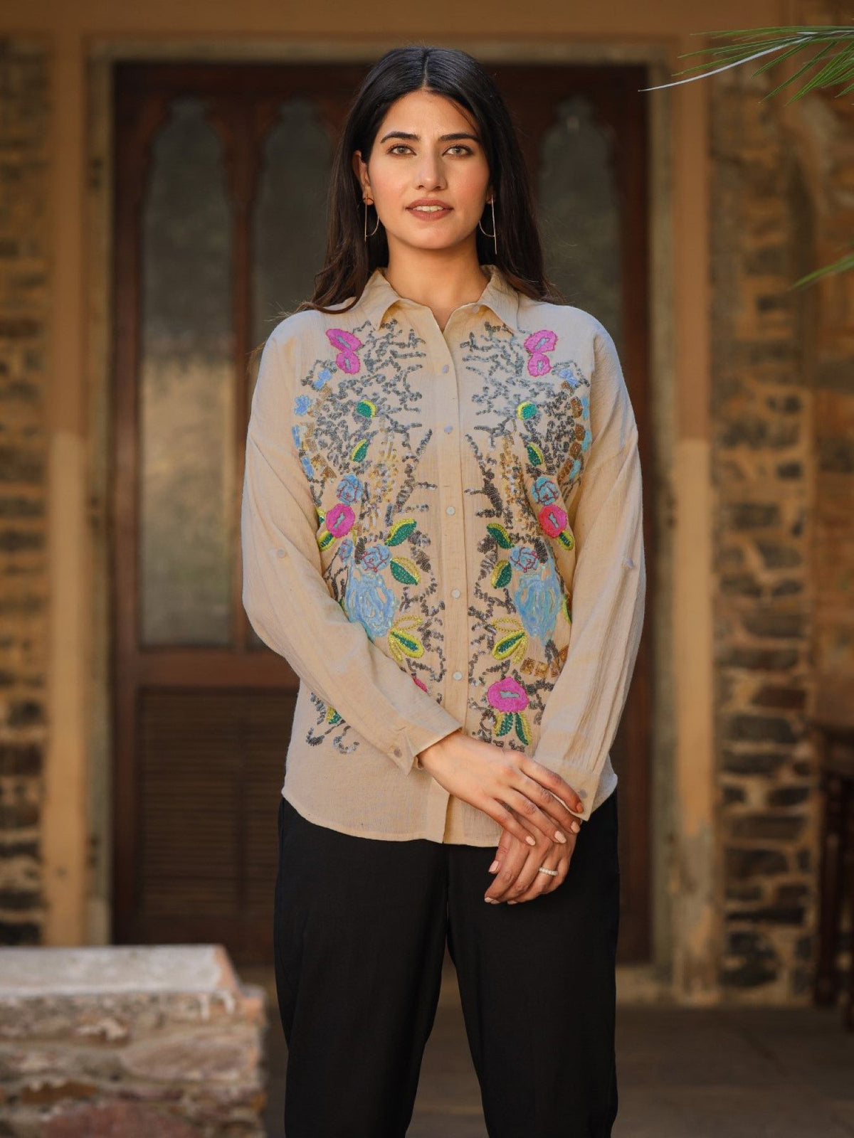 Juniper Women's Rayon Flex Embroidered Women's Shirt