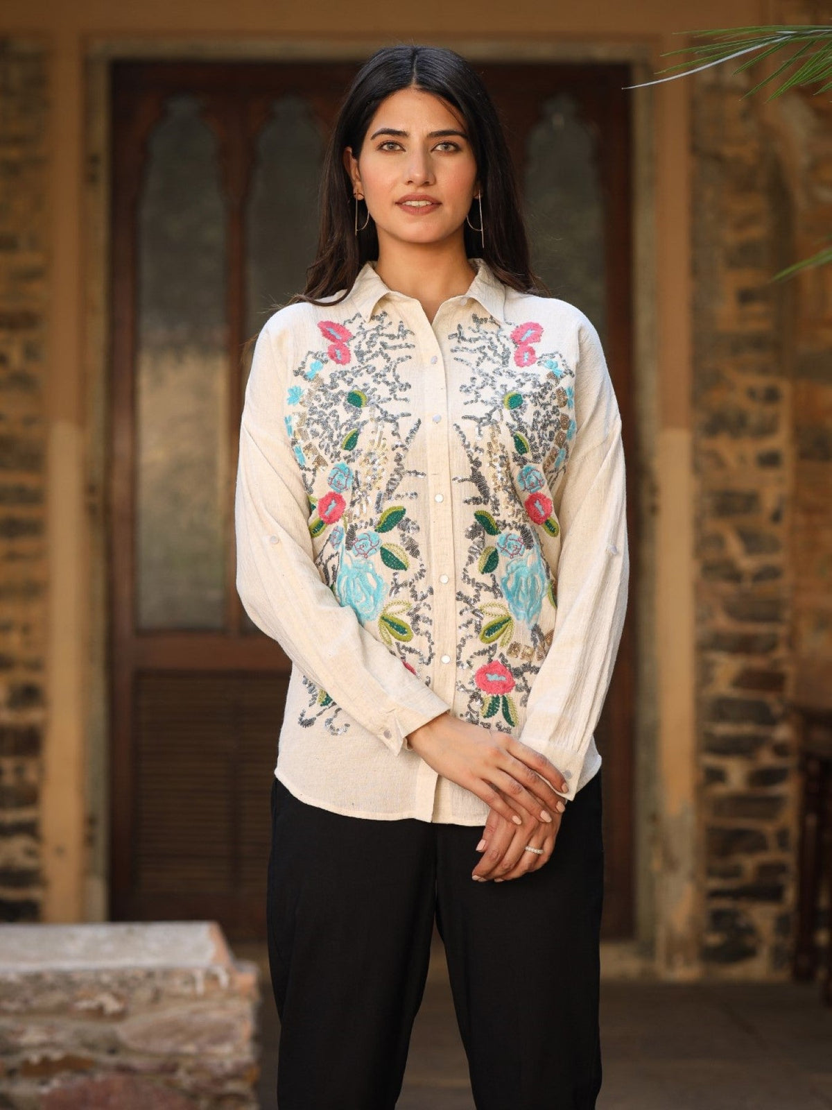 Juniper Women's Rayon Flex Embroidered Women's Shirt