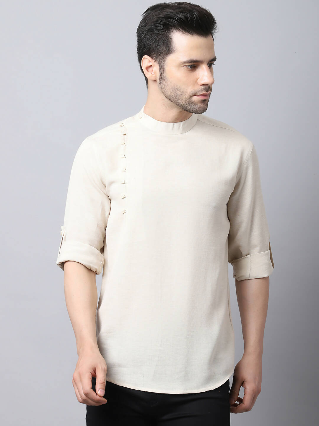 Even Apparels Cream Pure Cotton Men's Kurta With Side Placket