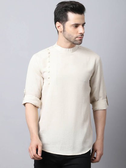 Even Apparels Cream Pure Cotton Men's Kurta With Side Placket