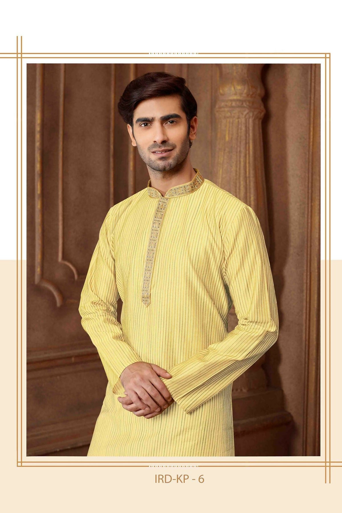 Joban Fashion Light Yellow art Silk Blend Strips kurta Pyjama