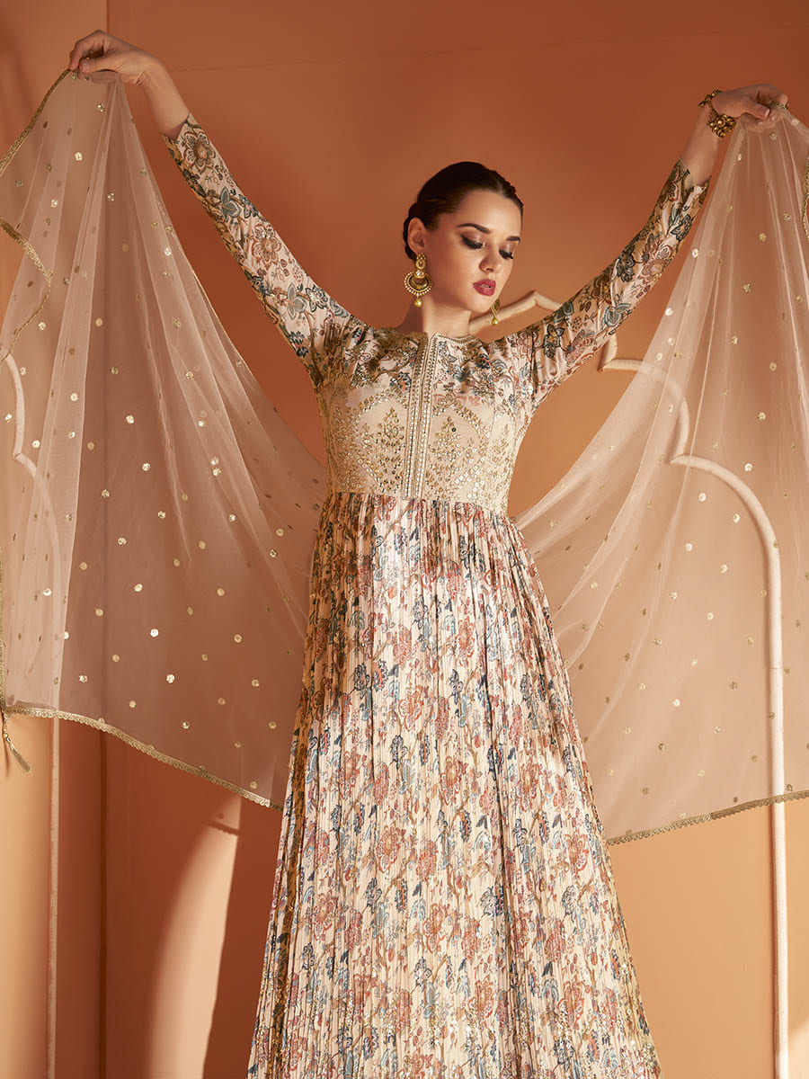 Myra Multicolour Real Georgette Designer Gown Style Suit