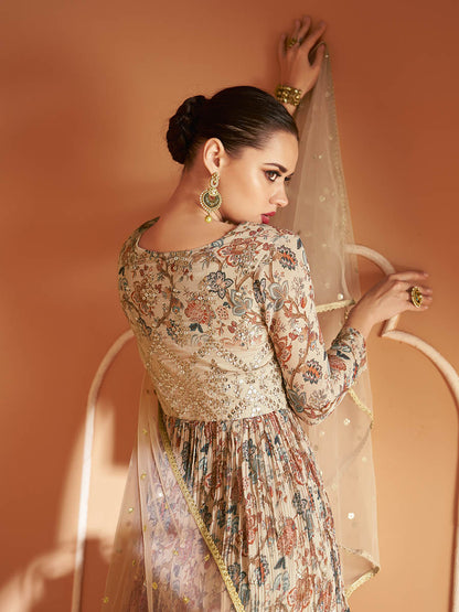 Myra Multicolour Real Georgette Designer Gown Style Suit