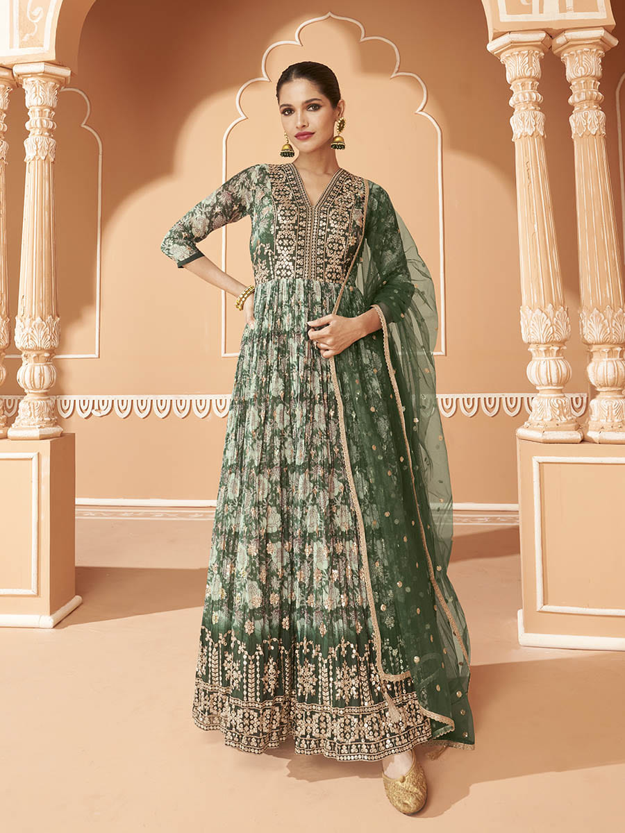 Myra Multicolour Real Georgette Designer Gown Style Suit