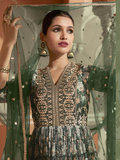 Myra Multicolour Real Georgette Designer Gown Style Suit