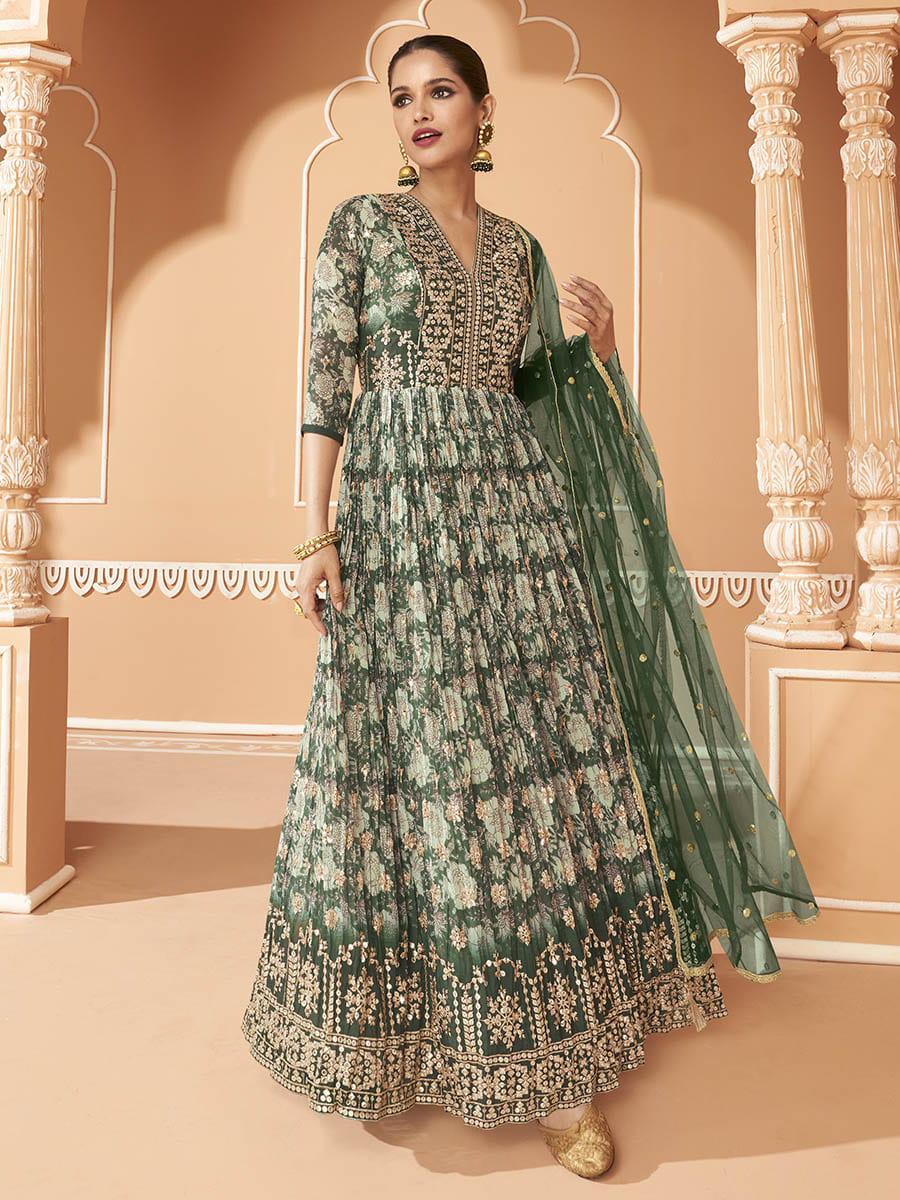 Myra Multicolour Real Georgette Designer Gown Style Suit
