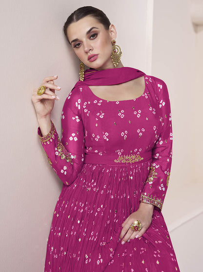 Myra Rani Georgette and Chinon Silk Gown Style Party Wear Suit
