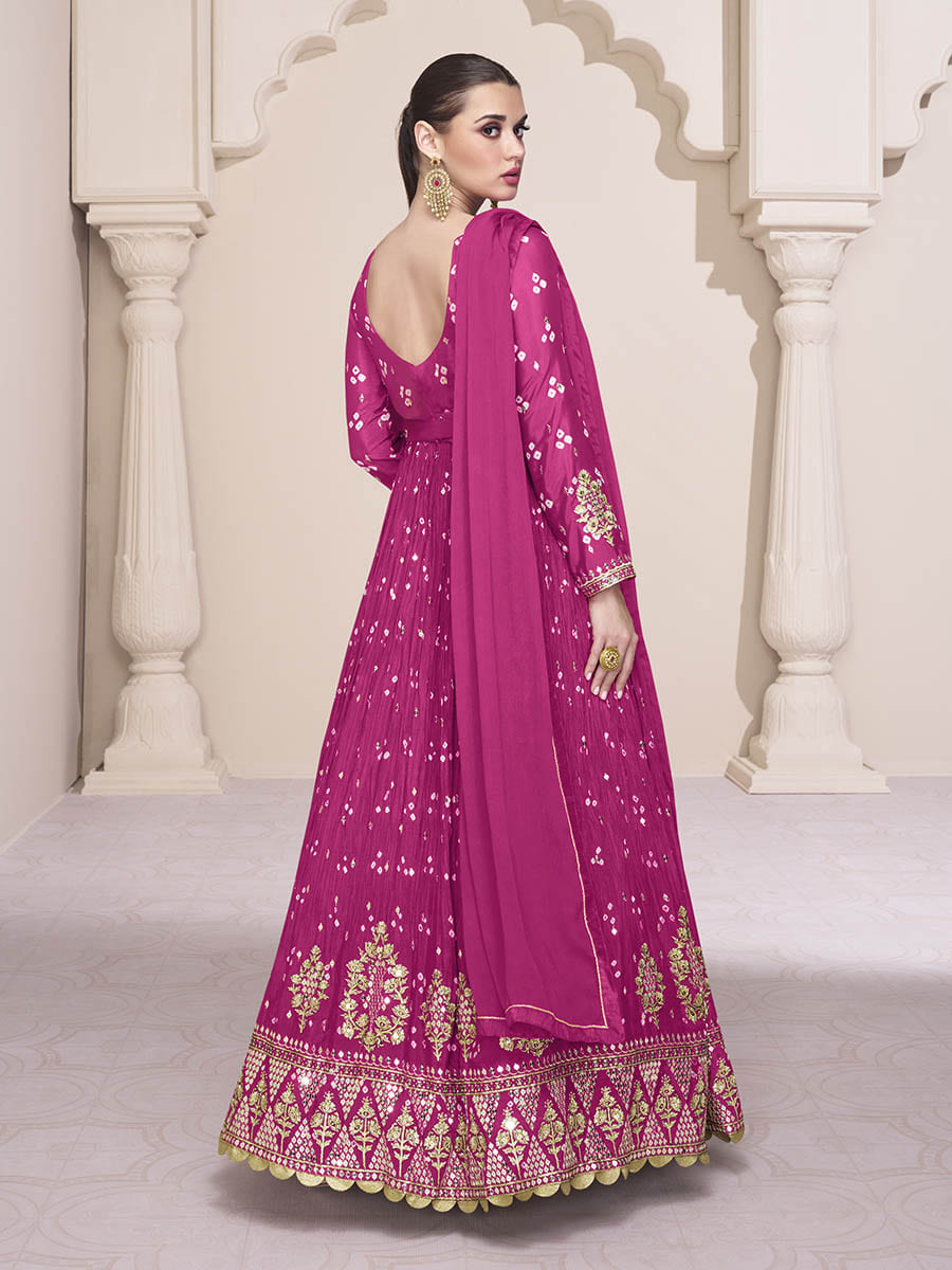 Myra Rani Georgette and Chinon Silk Gown Style Party Wear Suit