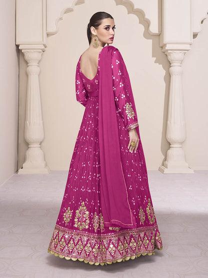 Myra Rani Georgette and Chinon Silk Gown Style Party Wear Suit