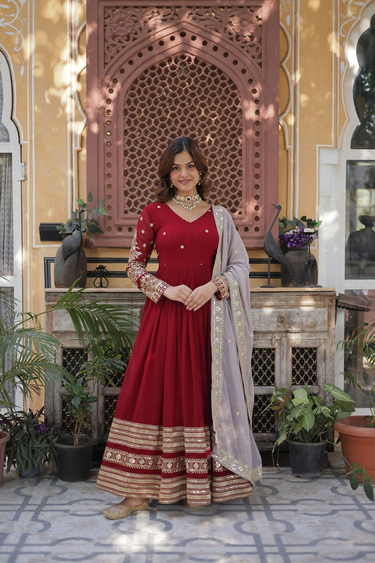 Joban Fashion Red Georgette Sequence Embroidery Work Kurta Set
