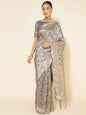 Janasya Grey Chanderi Silk Floral Woven Design Saree