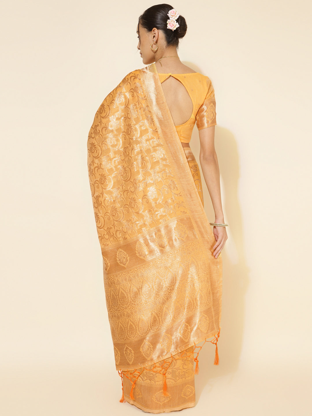 Janasya Light Yellow Chanderi Silk Woven Ethnic Motifs Chanderi Silk Saree