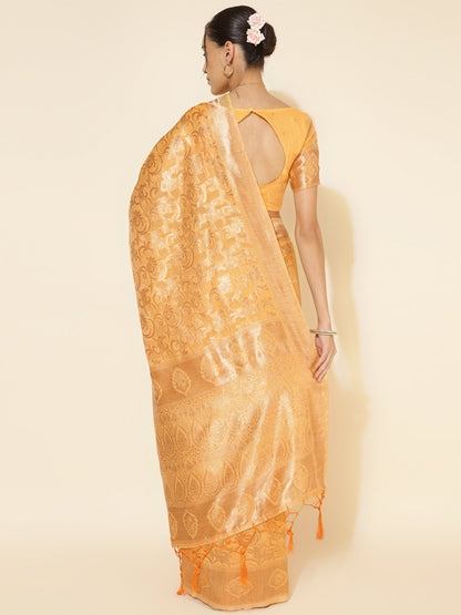 Janasya Light Yellow Chanderi Silk Woven Ethnic Motifs Chanderi Silk Saree