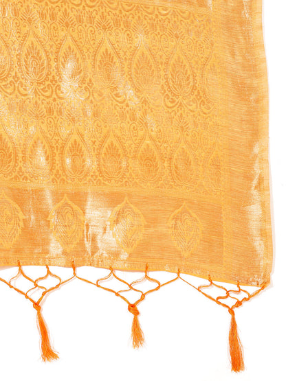 Janasya Light Yellow Chanderi Silk Woven Ethnic Motifs Chanderi Silk Saree