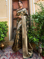 Janasya Bottle Green Organza Woven Ethnic Motifs Kanjeevaram Saree