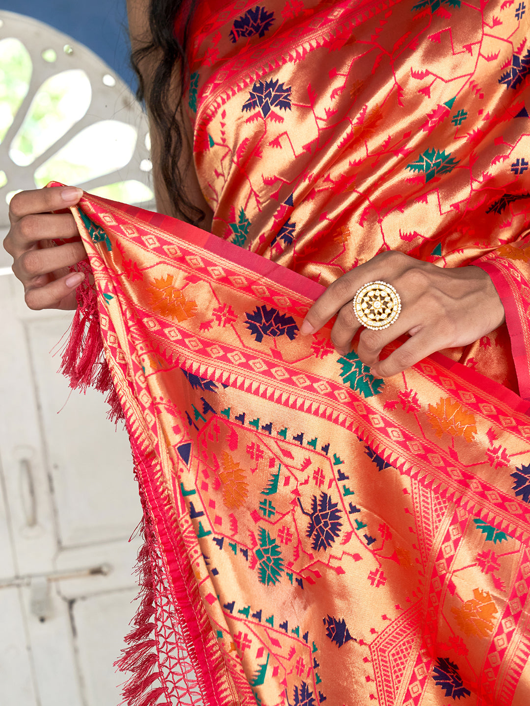 Janasya Pink Paithani Silk Woven Ethnic Motifs Paithani Silk Saree
