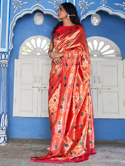 Janasya Pink Paithani Silk Woven Ethnic Motifs Paithani Silk Saree
