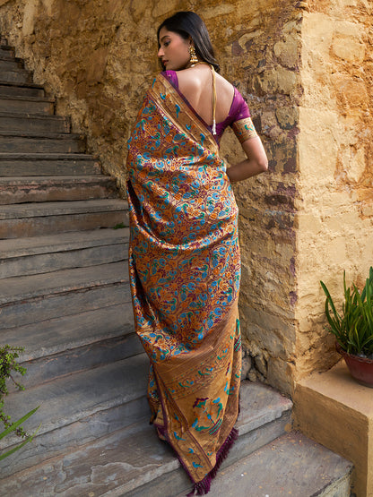 Janasya Wine Paithani Silk Woven Bagh Design Paithani Silk Saree