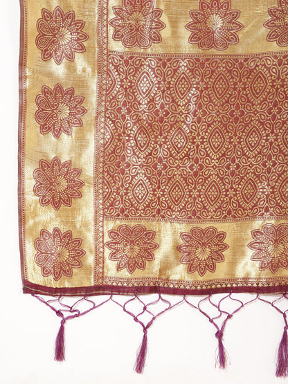 Janasya Wine Chanderi Silk Woven Paisley Chanderi Silk Saree